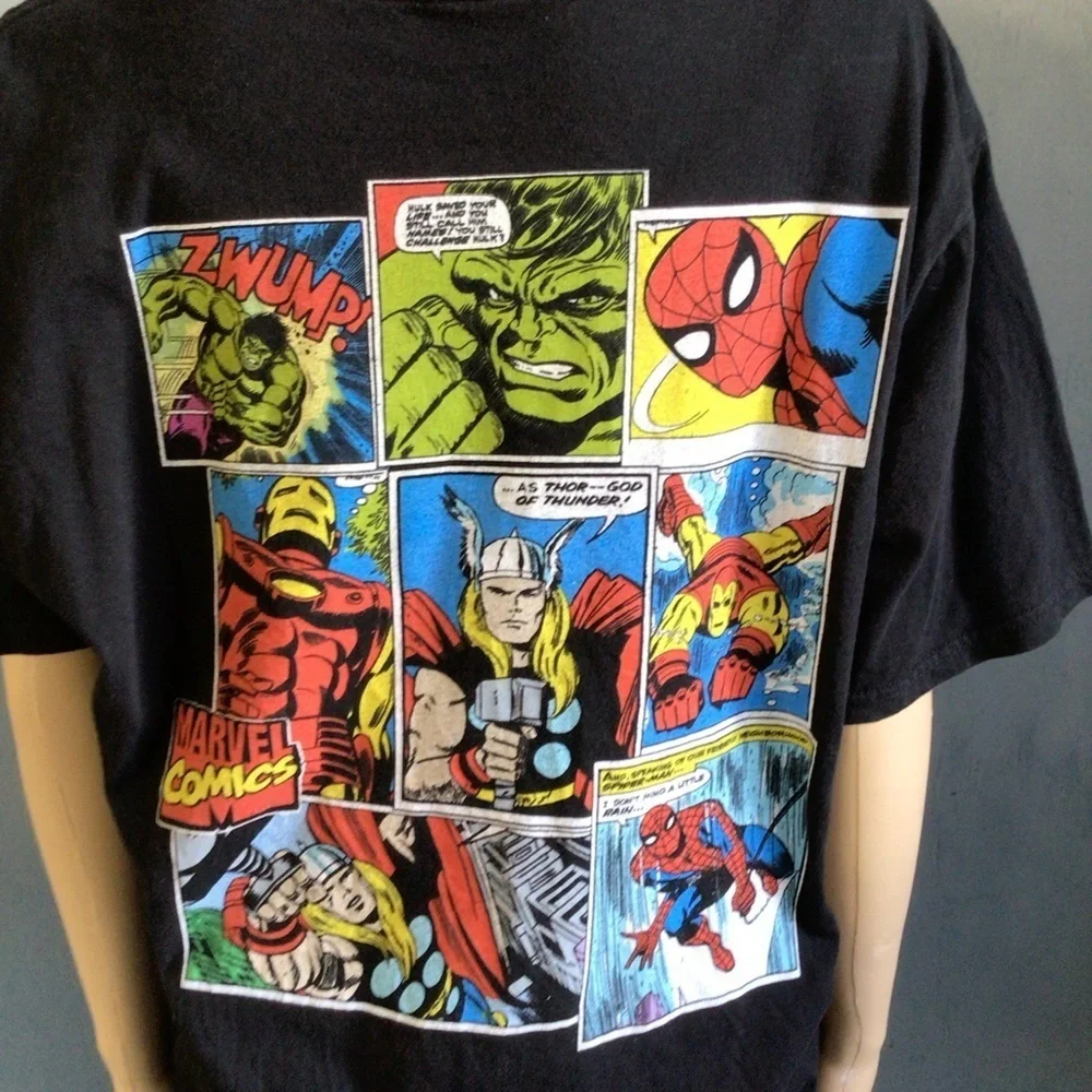 Marvel Black Short Sleeve Super Hero Spider Man Hulk Thor T-Shirt Comic Size XL